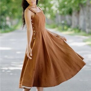 Son de Flor pinafore dress in warm brown